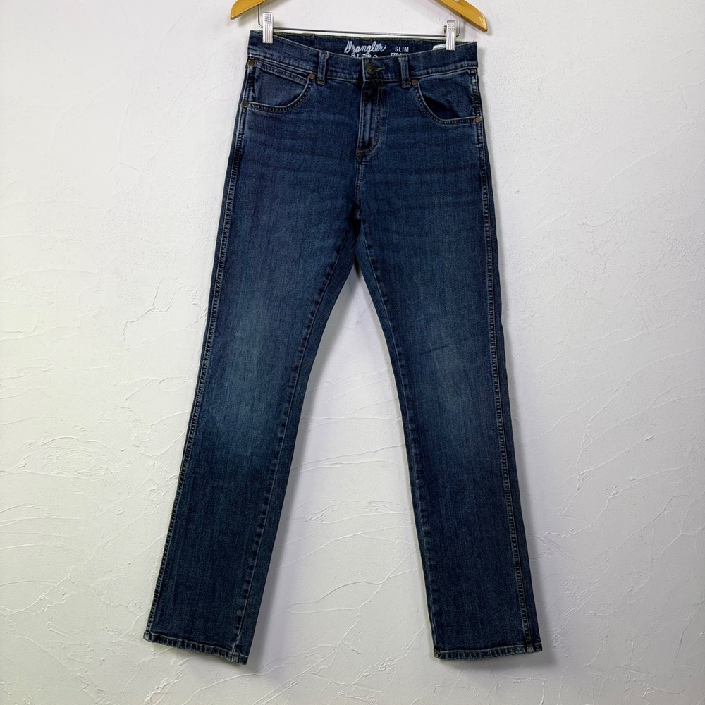 Wrangler Retro Slim Straight Jeans Men 30x34 Blue Dark Denim Western Cowboy Work